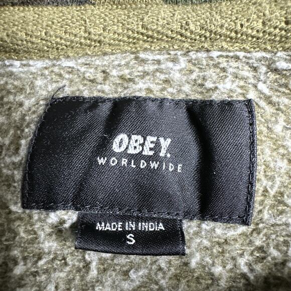 Obey Worldwide Mens Small Quarter Zip Hoodie Camo Pockets Embroidered Streetwear - Picture 7 of 12